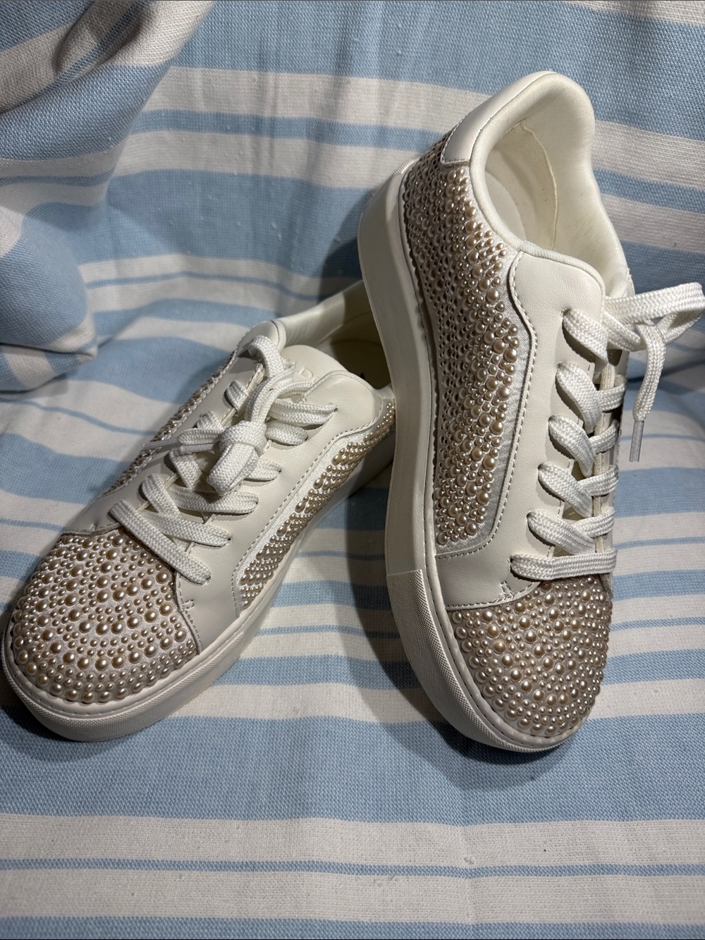 Aldo White Sneakers with Gold Rhinestone Accents